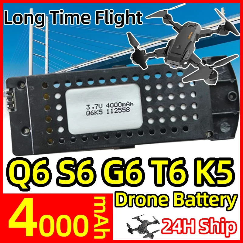 Q6 4000mAh Drone Official Battery Long Time Flight 3.7V LIPO Battery for Q6 S6 G6 T6 K5 8K RC Drone Batteries