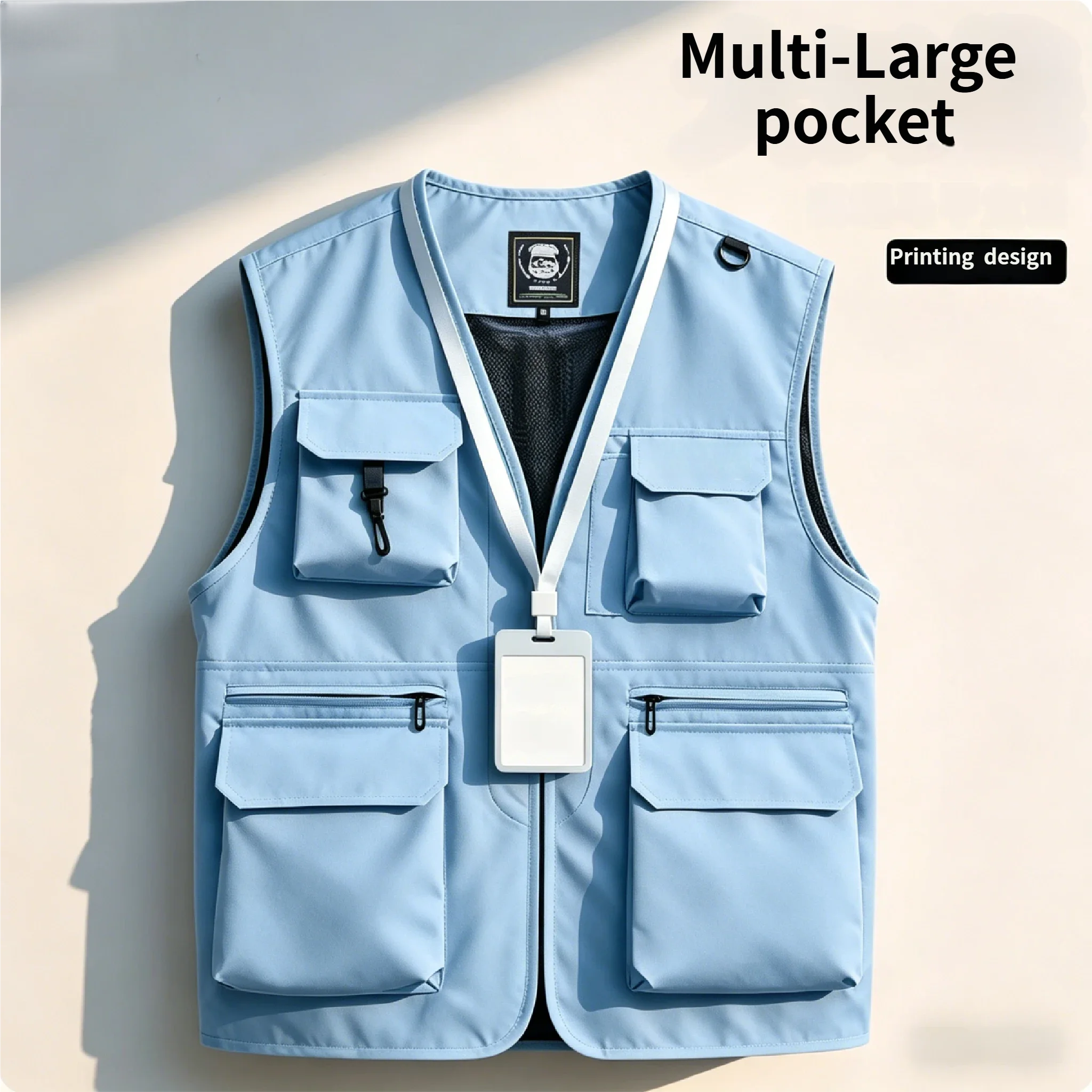 Printing LOGO Summer Visibility Vest with Multiple Pockets Utility Waistcoat for Outdoor Activities Men's Fishing Cargo Vest