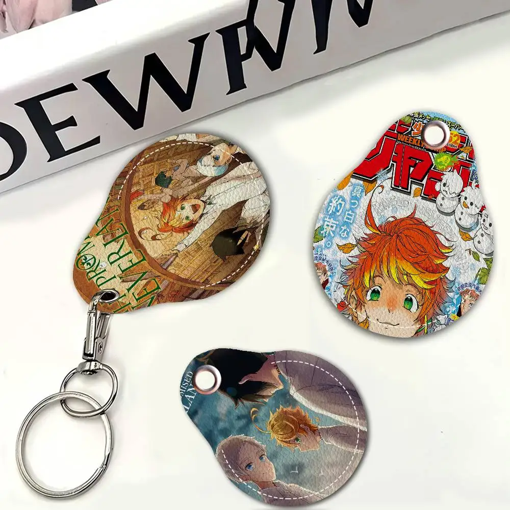 The Promised Neverland Anime 1PCS PU Leather Keychain Protective Case Door Lock Access Control Tags Card Bag Key Tag Ring.