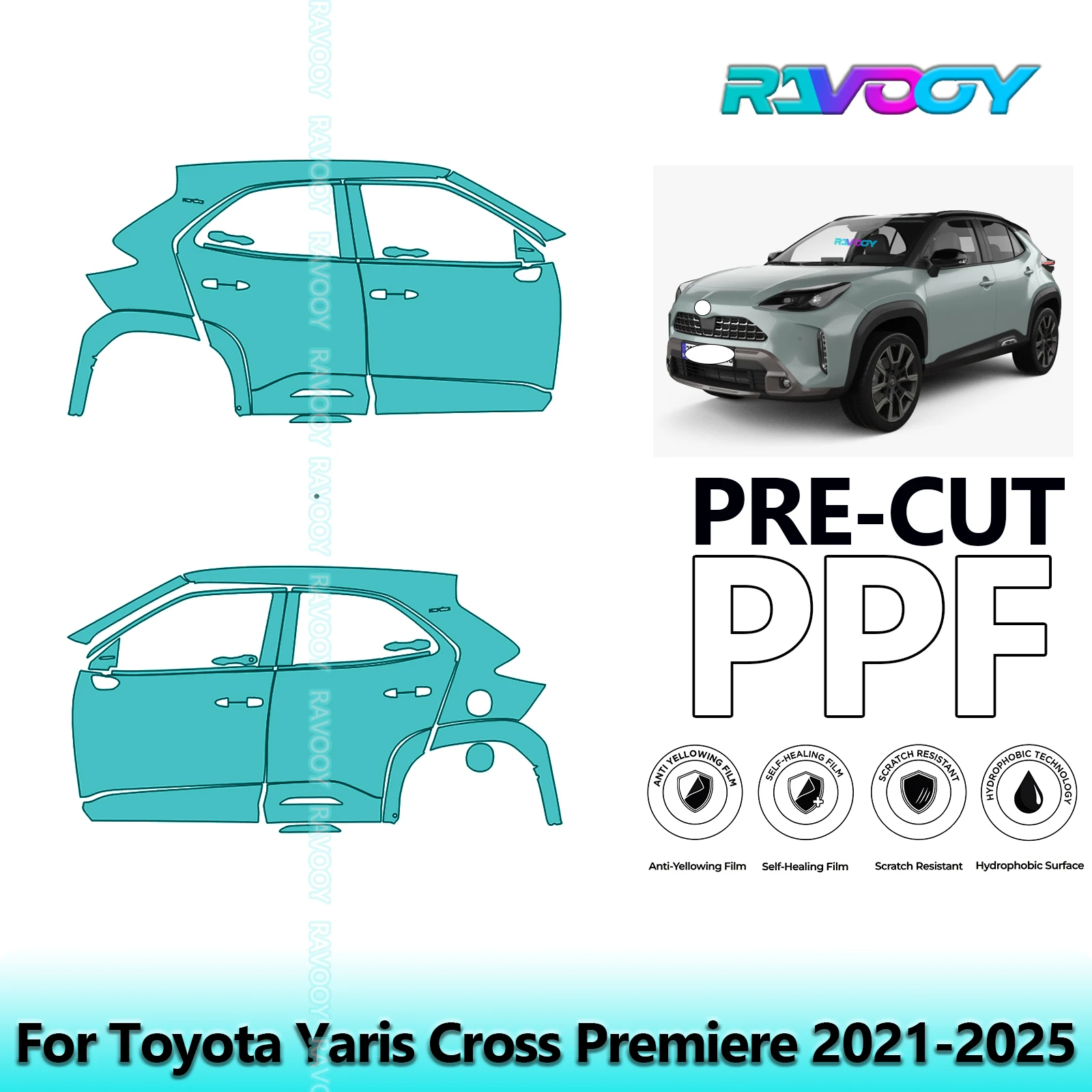 

For Toyota Yaris Cross Premiere 2021-2025 8.5mil Clear Matte Pre-Cut PPF Door & A/B Pillar Kit TPU Paint Protection Film Set