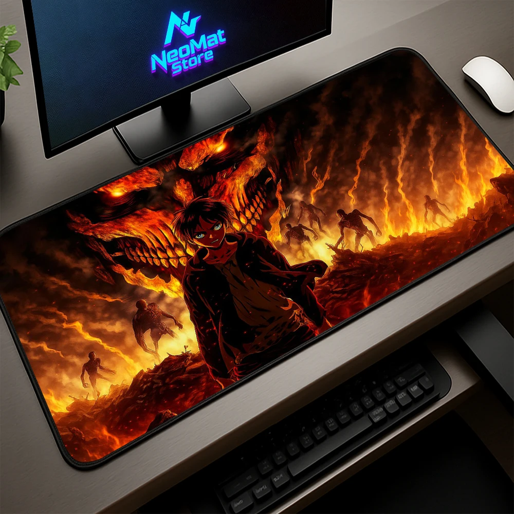 

Deskmat XXL Mousepad Keyboard Accessories 80x30cm 90x40cm Large Desk Carpet Anime Battle Theme Eren Fire Titan Attack on Titan