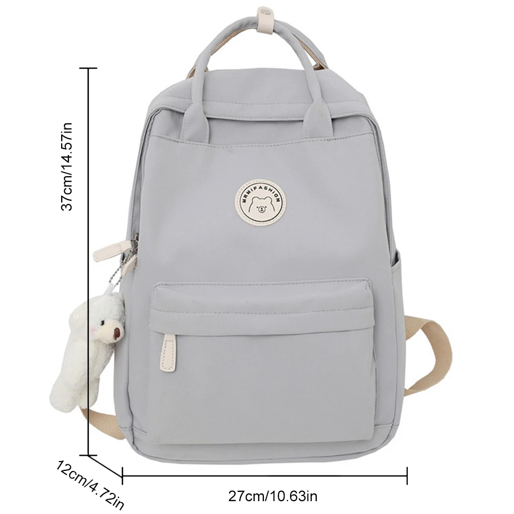 Teens School Backpack Large Capacity with Plush Pendant Childrens Rucksack Solid Zipper for Work Camping Sports Travel Backpack