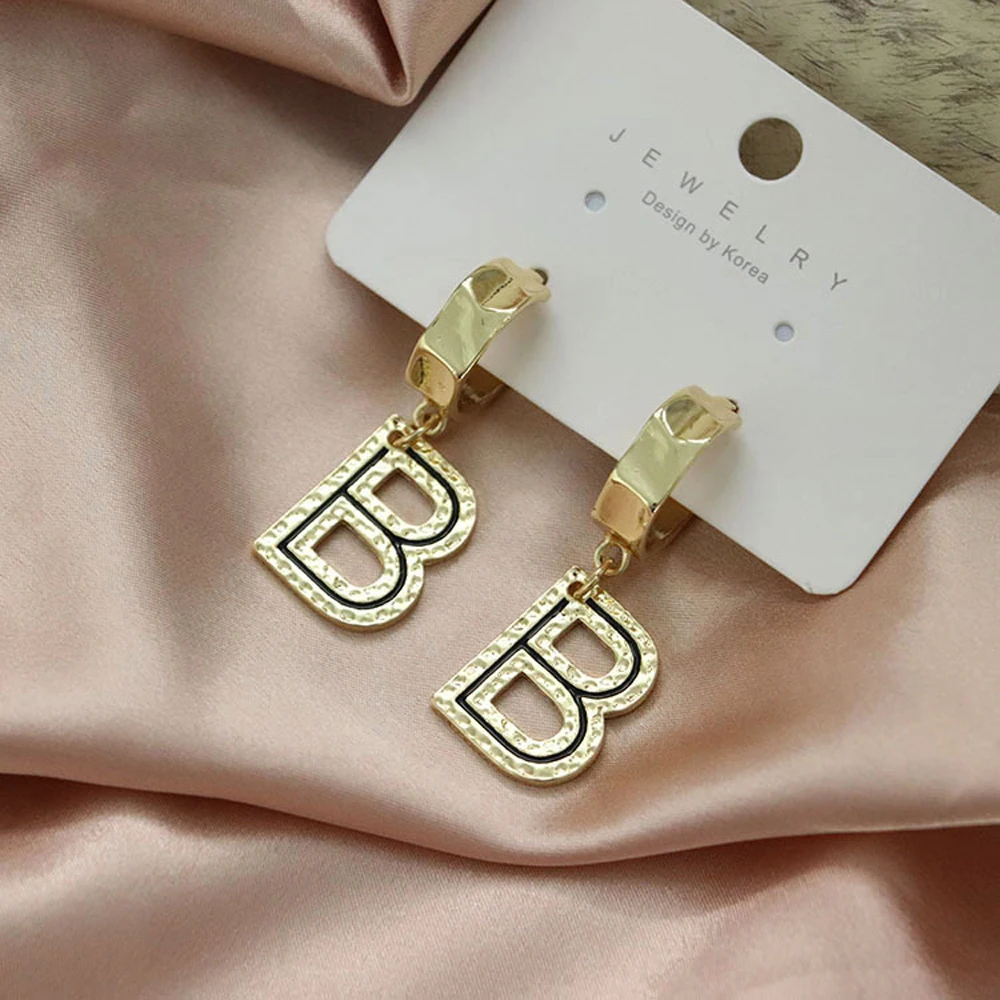 French Temperament Gifts Jewelry Gold Silver Color for Women Letter B Design Hoop Earrings Removable Drop Dangle Earrings