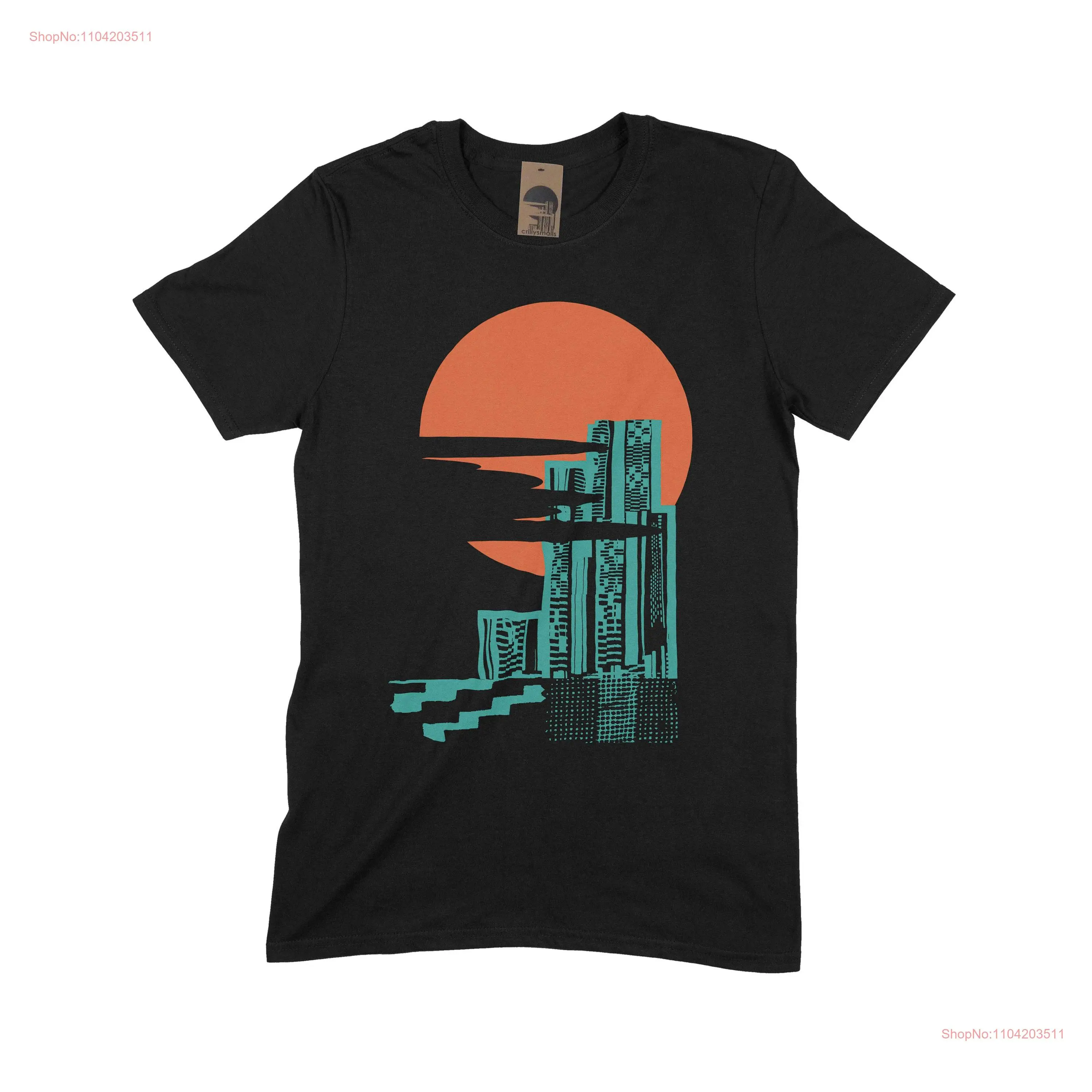 Art Print T Shirt Orange Moon Skyscraper Design Crilly Smalls long or short sleeves