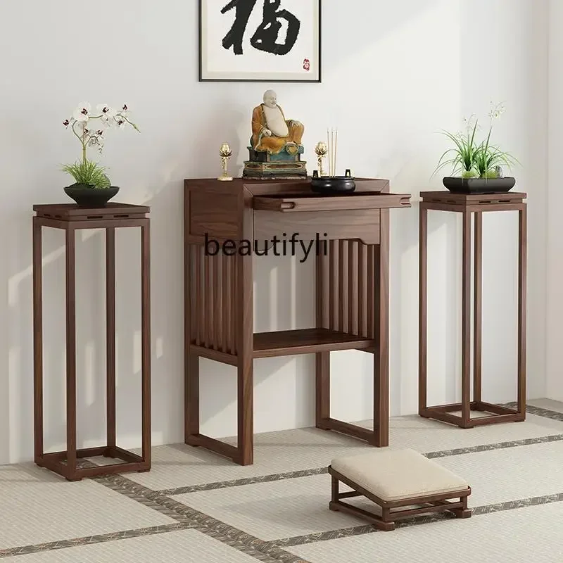 

02Black walnut incense case living room offering table Solid wood household shrine offering table New Chinese style