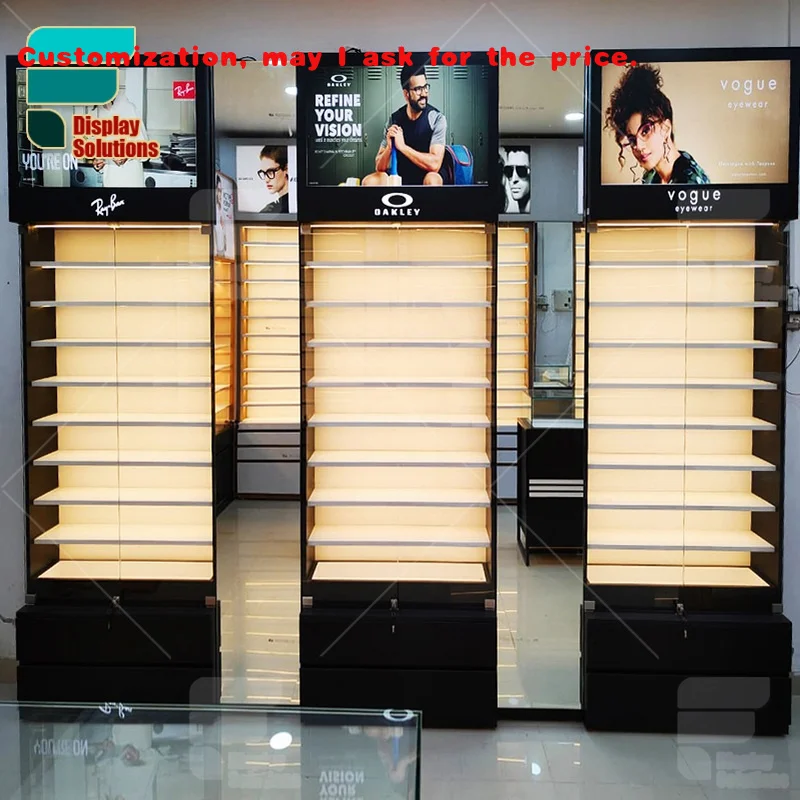 

custom.Design and Manufacture Wooden Glasses Hook Holder Sunglasses Display Cabinet Optical Wall Display