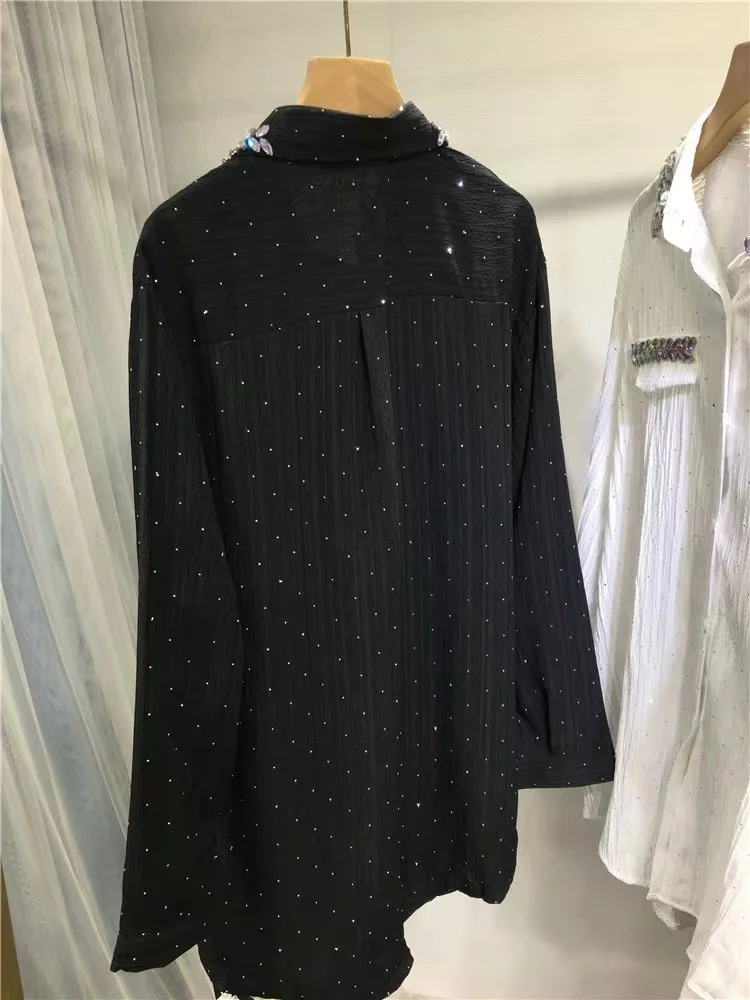 Luksusowe diamenty z cekinami letnie bluzki z filtrem przeciwsłonecznym 2024 nowe koszule w modnych główna ulica topach Camisas De Mujer