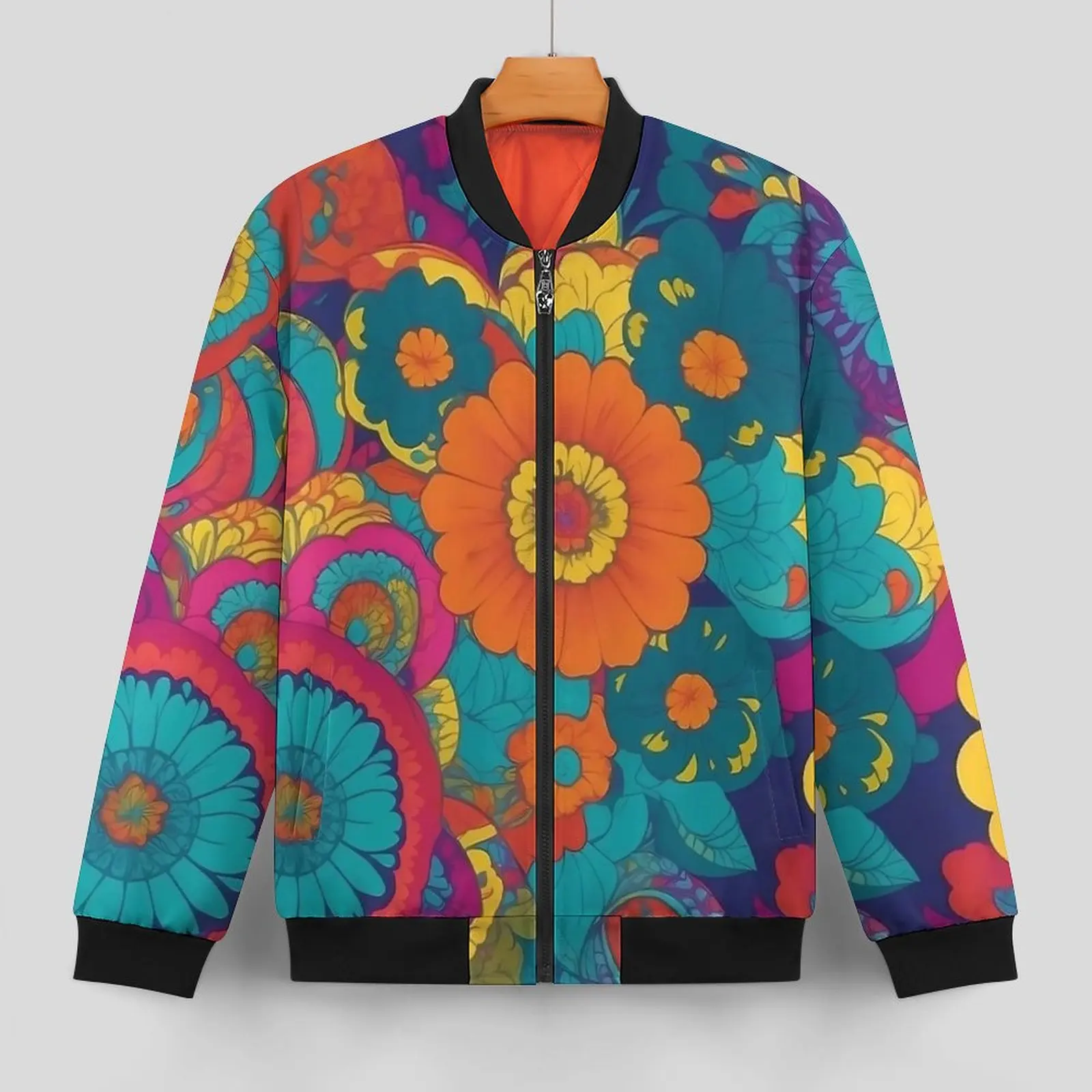 Flower Power Jackets Autumn Colourful Floral Street Style Casual Coats Mens Zipper Classic Windbreak Pattern Oversize Jacket