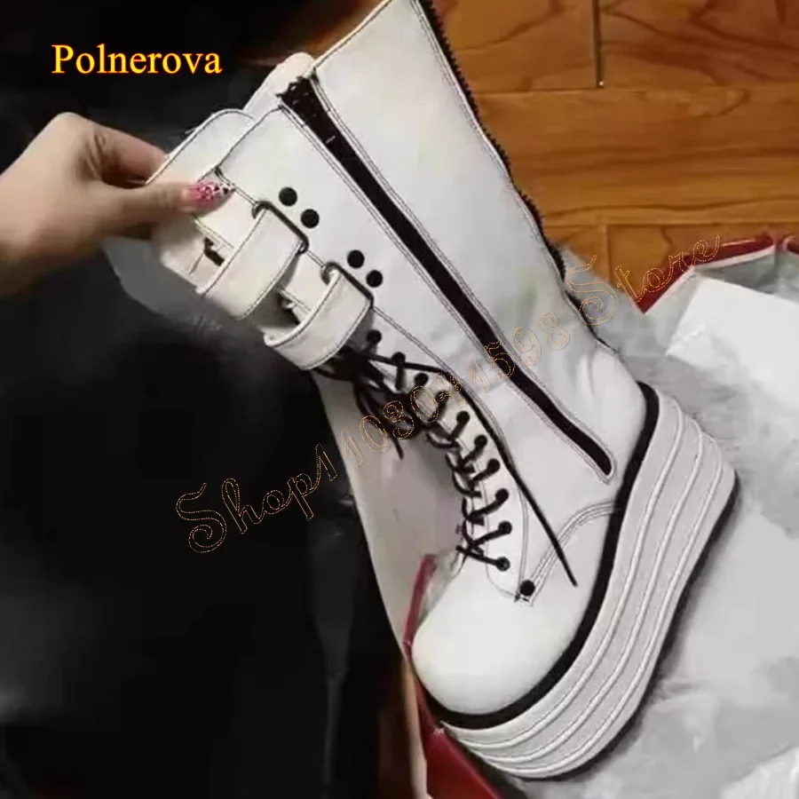 

Non Slip Thick Ssoled Leather Boots,Round Toe Zipper Knee Boots Strap Buckle Women Boots Plus Size 2024 New Zapatos Para Mujere