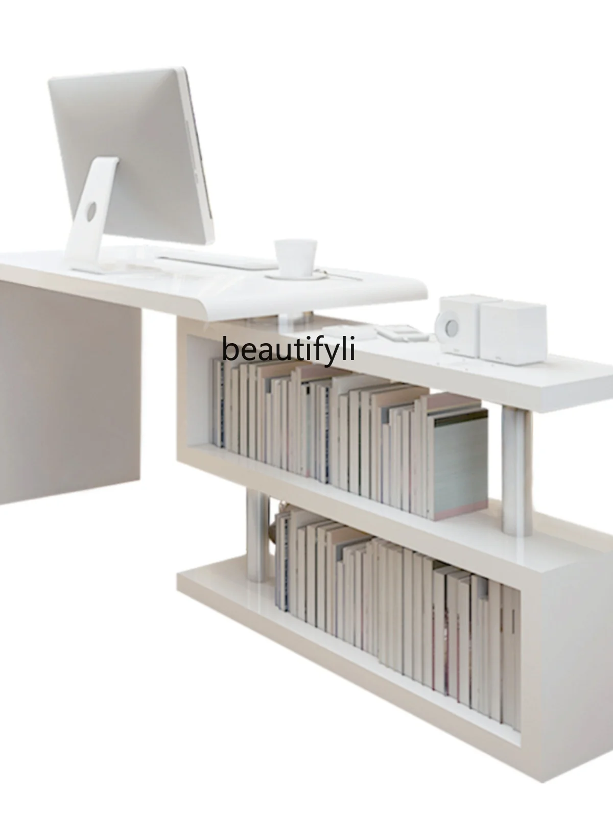 Modern Minimalist Computer Desk High-End Paint Fashion Modern Simple Desk Bookshelf Combination Desktop Desk Office Furniture