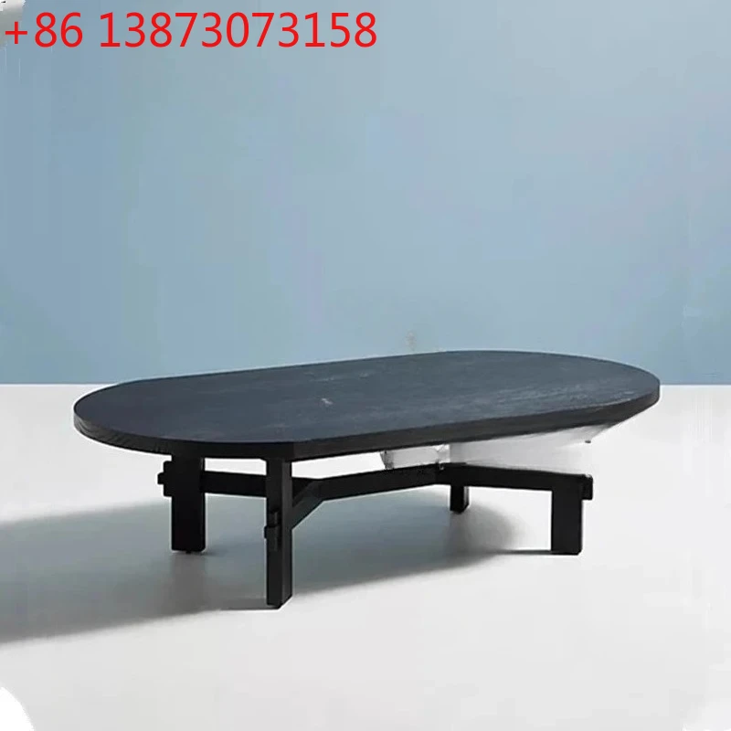 Creative black solid wood coffee table minimalist living room designer wooden tea table wabi sabi wind, log tea table