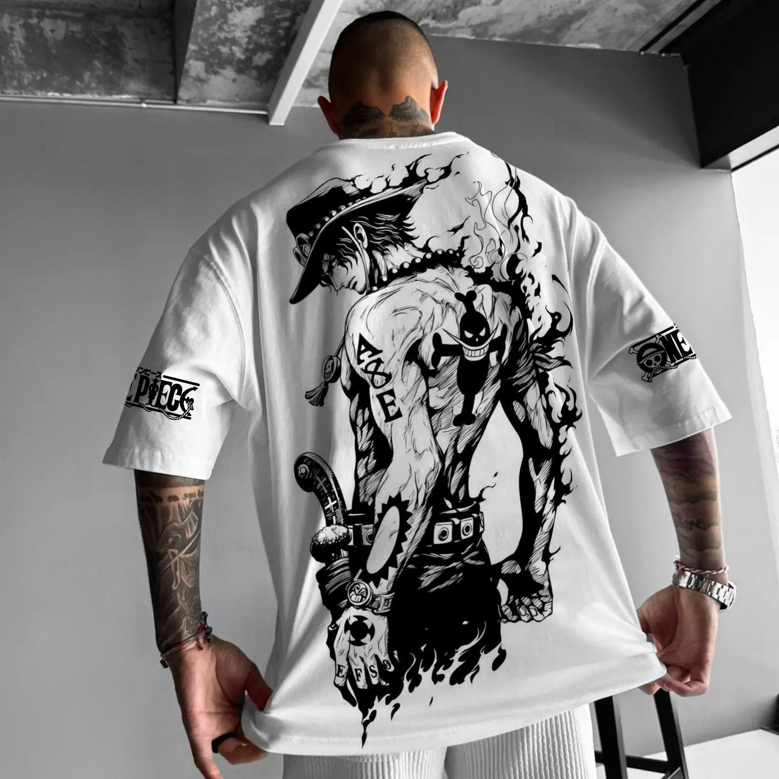 قطعة واحدة لوفي أنيمي تي شيرت الرجال النساء قصيرة الأكمام المحملة خمر كبيرة الحجم Y2k ملابس الصيف رداء علوي غير رسمي الشارع الشهير الكرتون طباعة #3