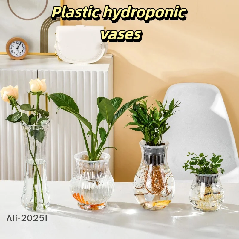 

1PC Transparent Plastic Vase Plant Vase Flower Pot Hydroponic Plant Container Desktop Self Watering Planter Pot Home Decoration