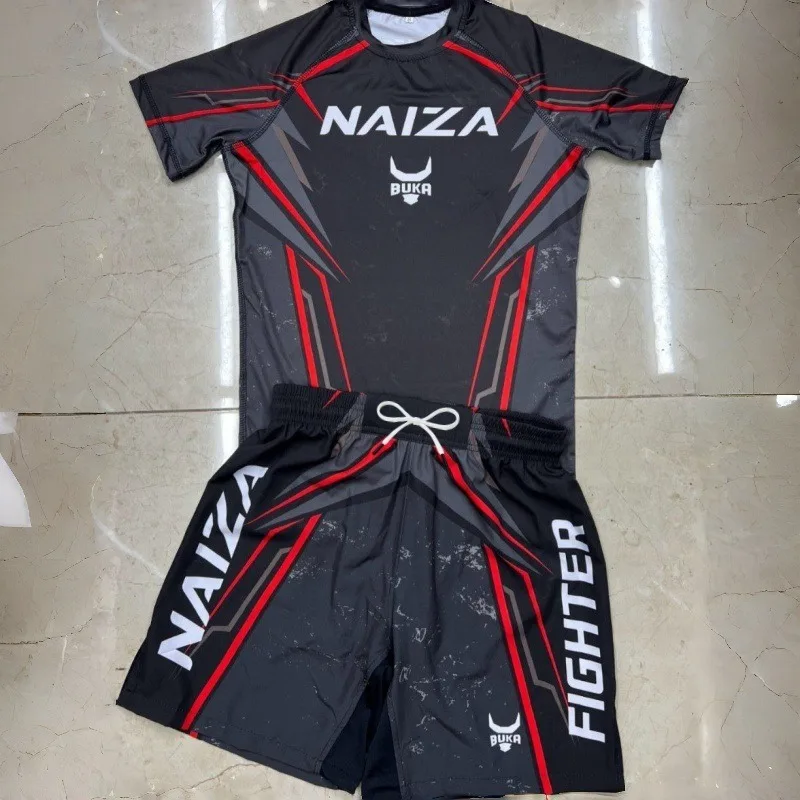 

2026 Popular Combat Quick-Drying Set: Y2K Style Breathable Short-Sleeve T-Shirt and Men's Boxing Training Shorts Two-Piece Set