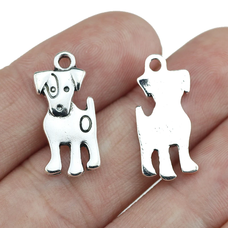 10piece/lot 10*23mm Antique Silver Color Dog Pendant Charms Cute Dog Charms For Jewelry Making DIY Craft