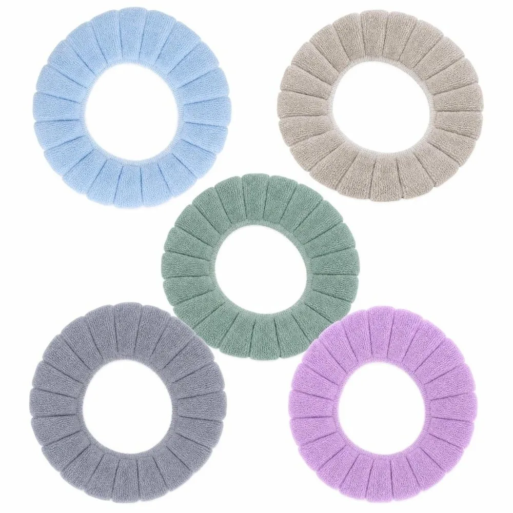 5 Pack 5 Color Combinations Toilet Seat Cover Polyester Thickened Material Toilet Seat Pad Soft Stretchable Fit