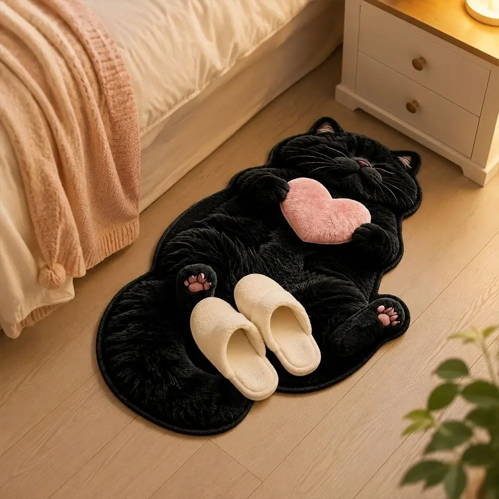 Special-shaped Cat Floor Mat Soft Surface Absorbent Cat Shaped Carpet Cat Pattern Non Slip Backing Bathroom Floor Mat