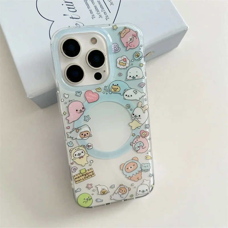 Funny Cute Seal Dolphin Magnetic Phone Case For iPhone 16 Pro 15 14 13 Pro Max Cover with Magsafe Rotate Holder Grip Kawaii Capa - Image 6