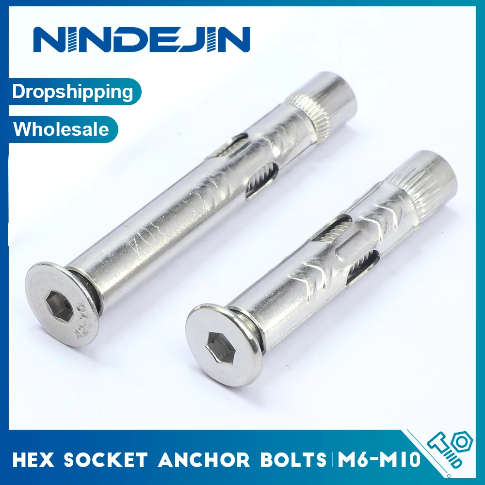 NINDEJIN 1–5 Stück Innensechskant-Erweiterungsankerbolzen mit flachem Kopf, M6, M8, M10, M12, robuste Innensechskant-Hülsen-Ankerbolzen aus Edelstahl
