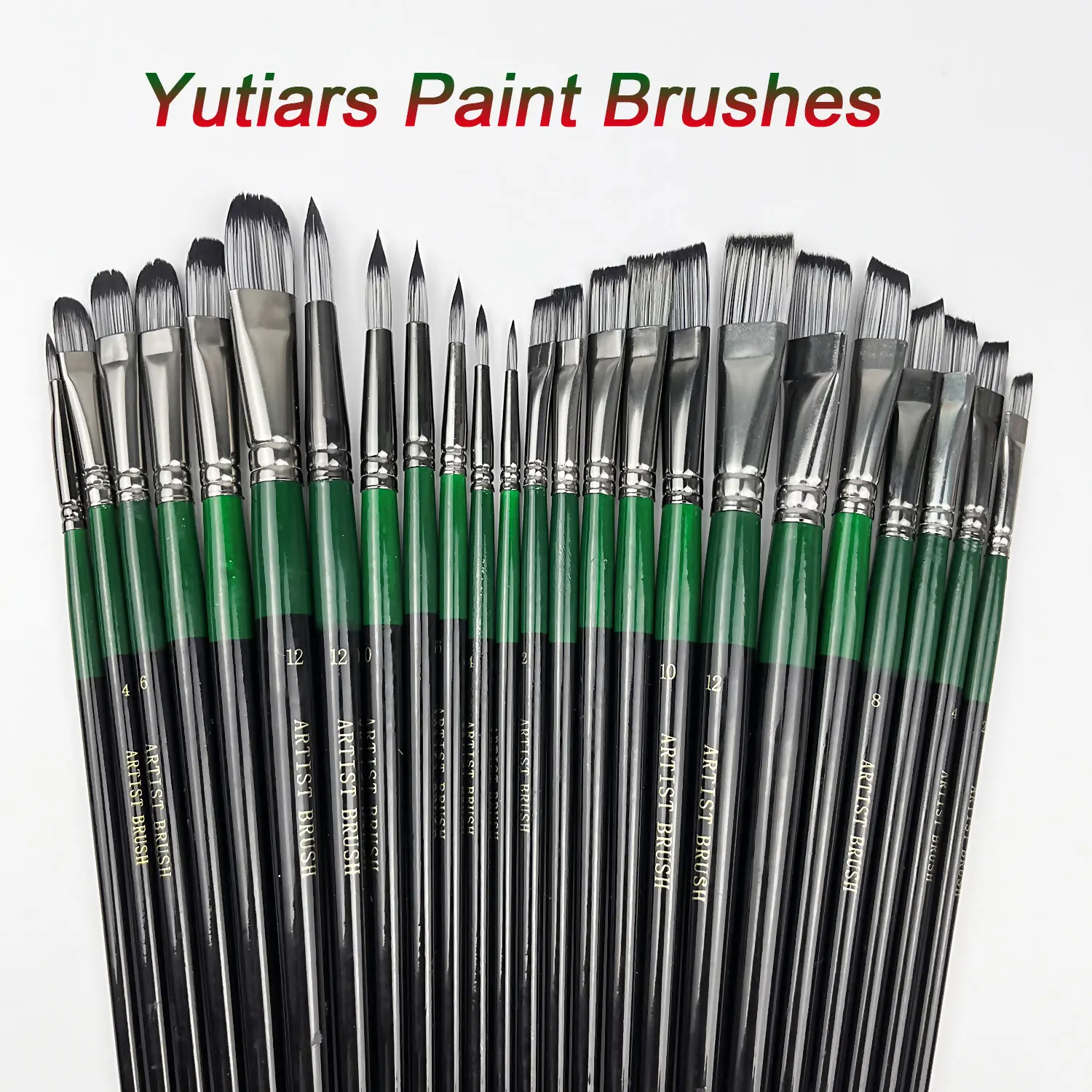 مجموعة فرش طلاء فنية احترافية عالية الجودة مكونة من 6/24 قطعة - أشكال مختلفة بما في ذلك مستديرة، فيلبرت، مسطحة وزاوية للزيت، أكري #1