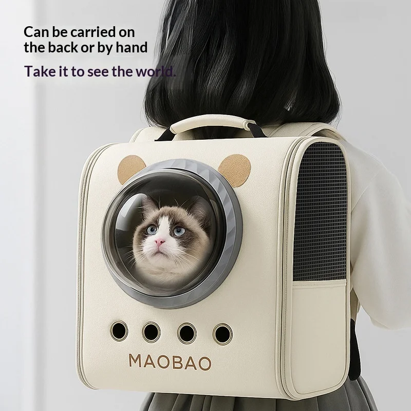 Mochila transportadora transpirable anti-estrés para gatos y perros