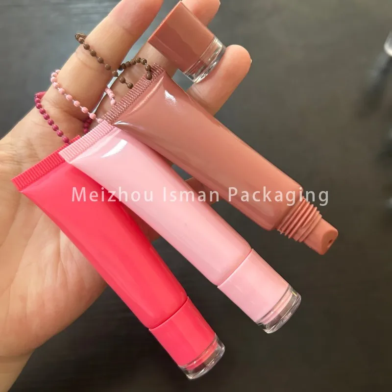 

50Pcs Pink Brown Cute Mini Lipgloss Tube With Key Chain Squeeze Packaging 15g Empty Hand Cream Soft Lip Balm Squeeze Tube 15ML