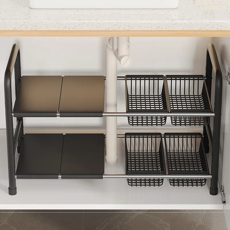 

Custom Hot-Selling Kitchen Extendable Sink Storage Rack Cabinet Layered Rack Storage Rack Multi-Functional Pot Rack Storage Whol
