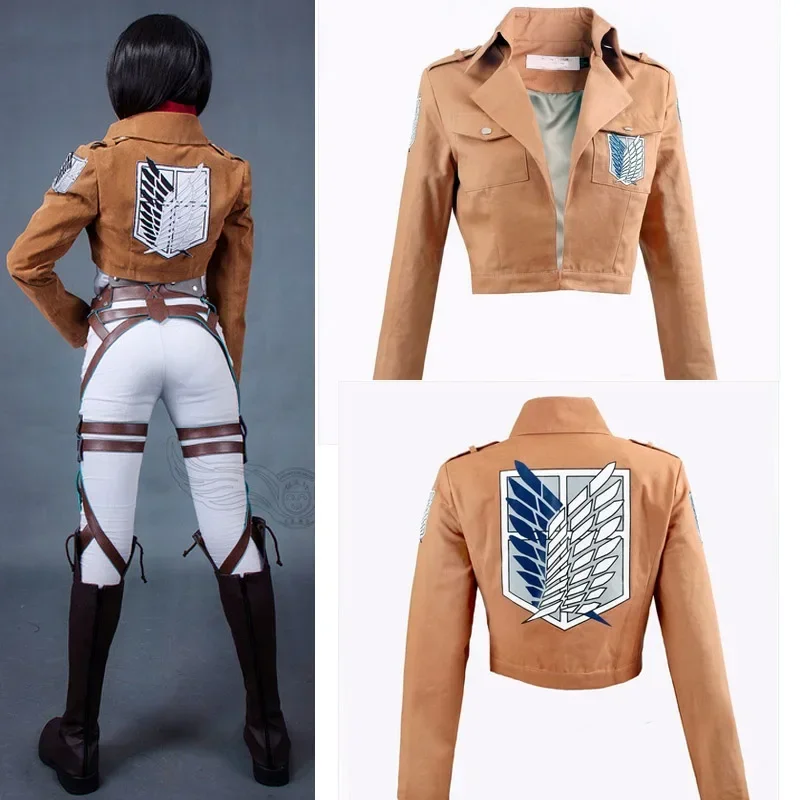 Cosdea 3Pcs Attack on Titan Cosplay Shingeki no Kyojin Mikasa Ackerman Cosplay Costume Jacket Shawl Belt Suit Leather Shorts Ful