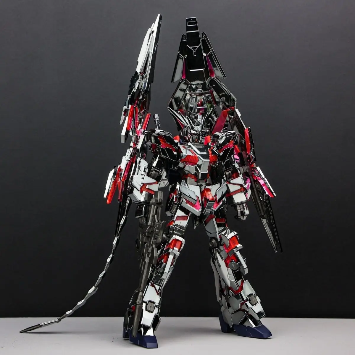 Xd Unicorn Mech Rx-0 Destroy Mode, Hg 1/144 Electroplated Dark Steel Black Phoenix, Kit de modelo para ensamblar, Artículo coleccionable de acción