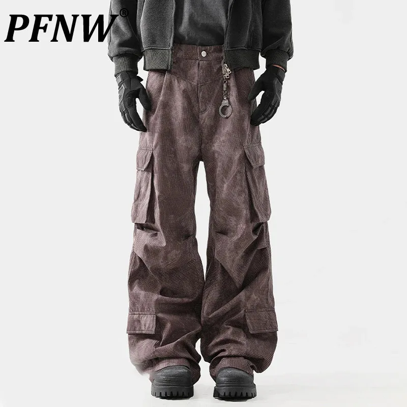 

PFNW Multi Pocket Texture Design Cargo Pants Men High Street Pleated Casual Male Wide Leg Trousers 2024 Autumn Chic New 28W4460