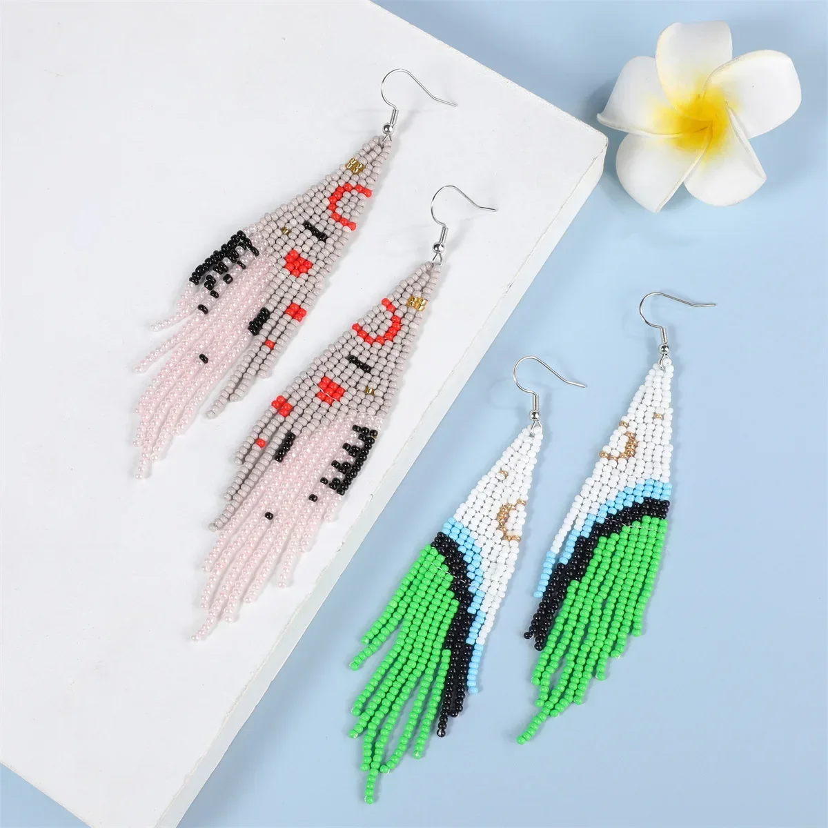 

2025 Handmade Bead Earrings Tassel Moon Originality Design Hand Knitting Bohemia Geometry Beaded Earrings For Women