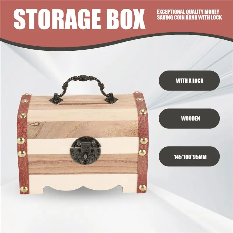 ABBN-1PC Wooden Piggy Bank Safe Money Box Savings With Lock Wood Carving Handmade Coin Storage Box High Quality