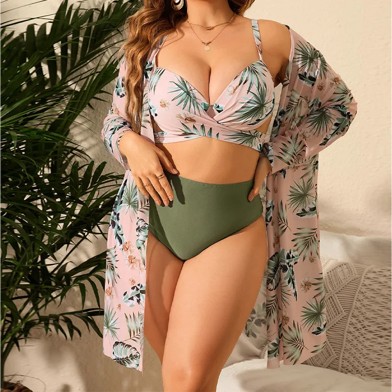 Jucleo New Plus Size Women Swimsuit Sexy Print Swimwear New High Waist Bathing Suit Beach Wear Bather Bikini Two Pieces Set 5XL