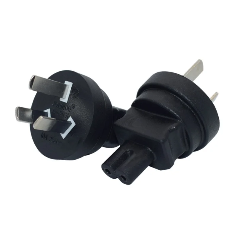 Black PVC Copper 10A/16A 250V Straight Elbow China Australia New Zealand 3Pin male to C7 female plug socket converter