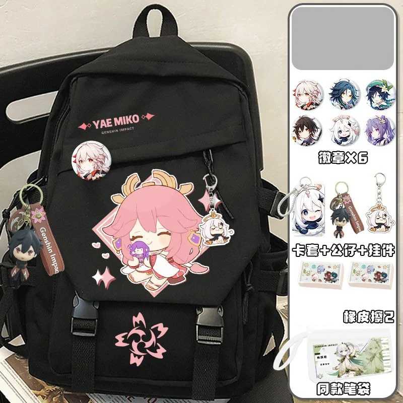 28x13x43cm Black White, Genshin Impact, Student Kids Teens School Bags, Large Capacity Mochilas Anime Backpacks For Girls Boys