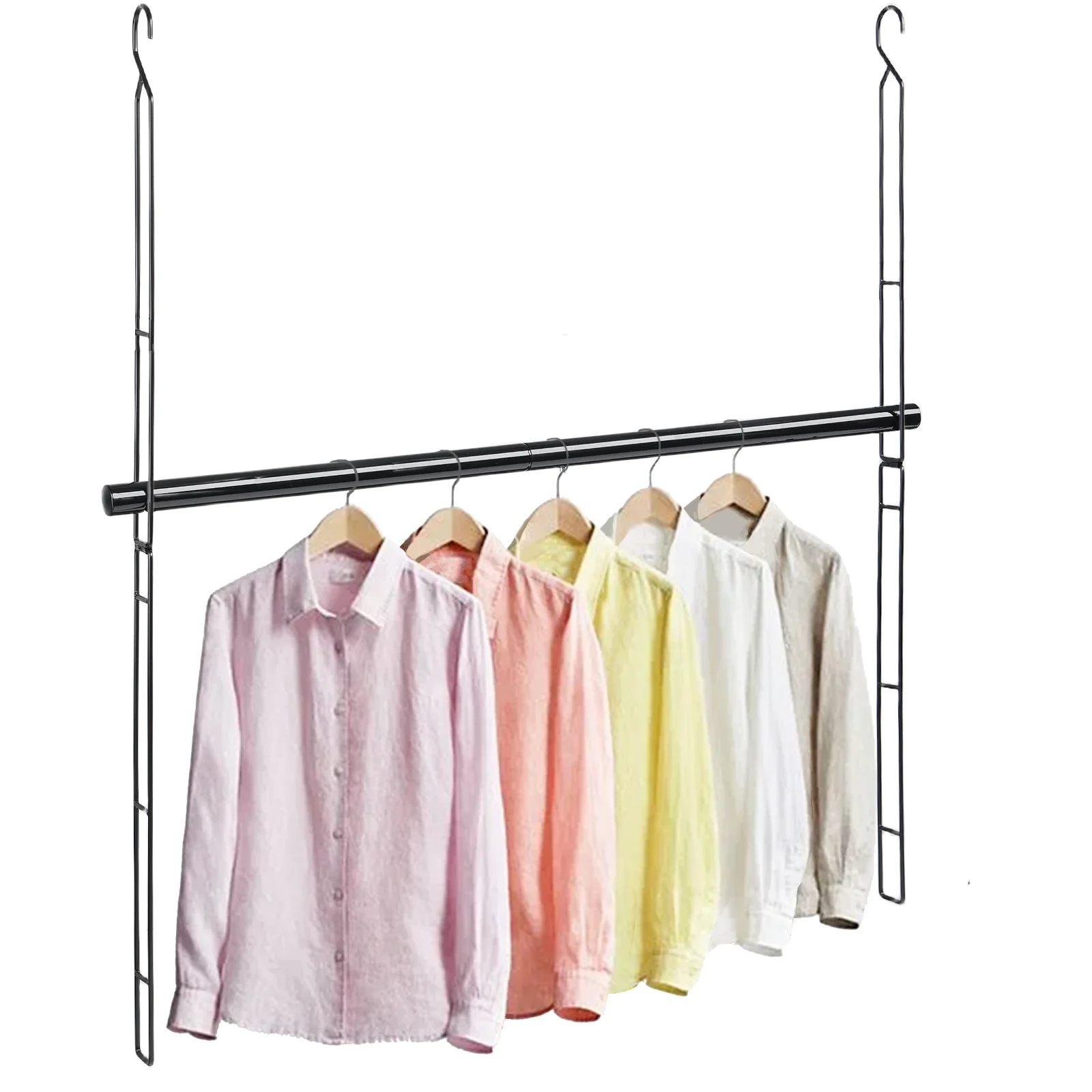 Hanging Closet Rod 31.89in, 6 Height Adjustable Closet Hanging Organizer, Heavy Duty Closet Extender Hanging Rod