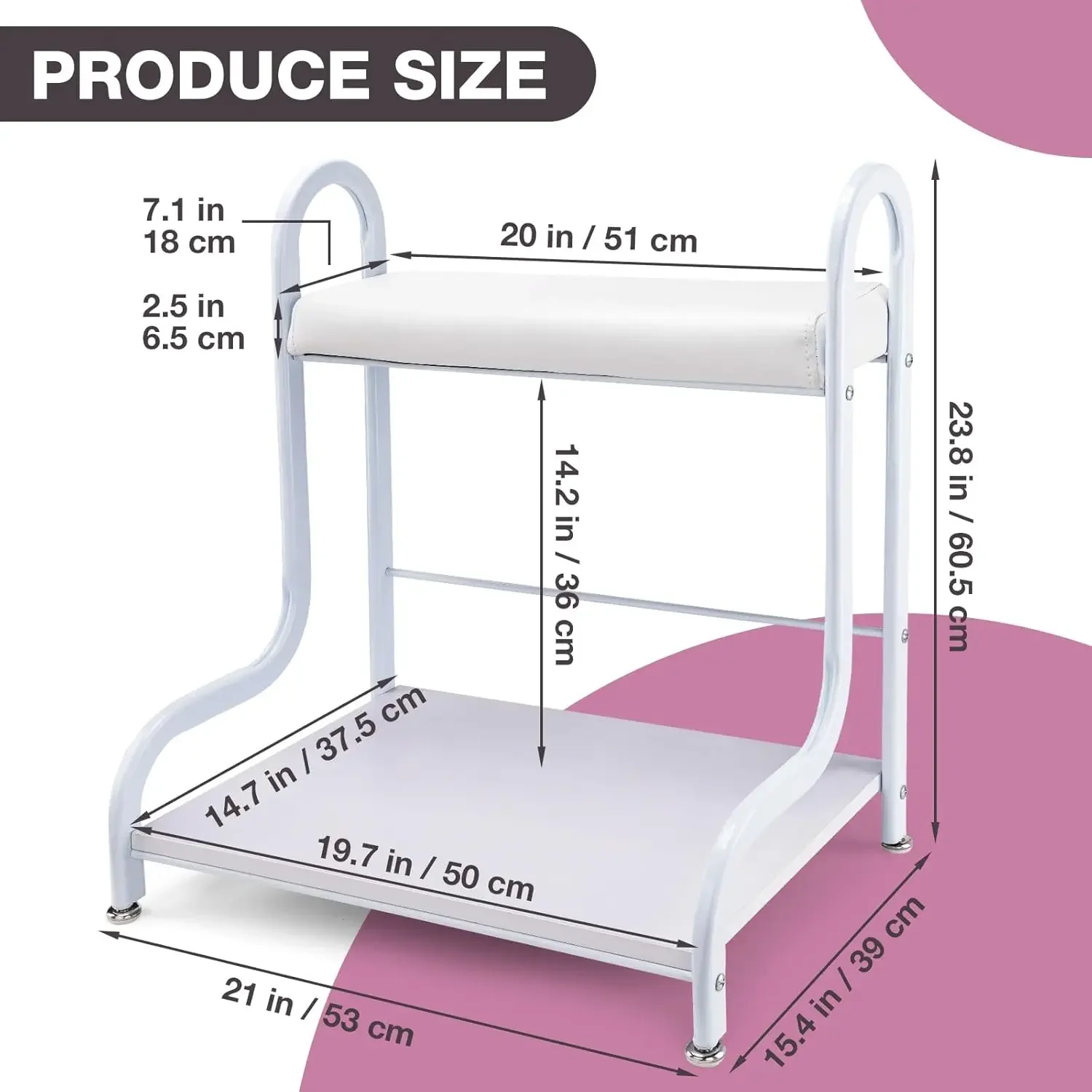 Foot Rest Stand, Immovable Foot Bath Trolley Cart (NO WHEELS) for Nail Salon Pedicure Manicure Beauty SPA Foot Massage