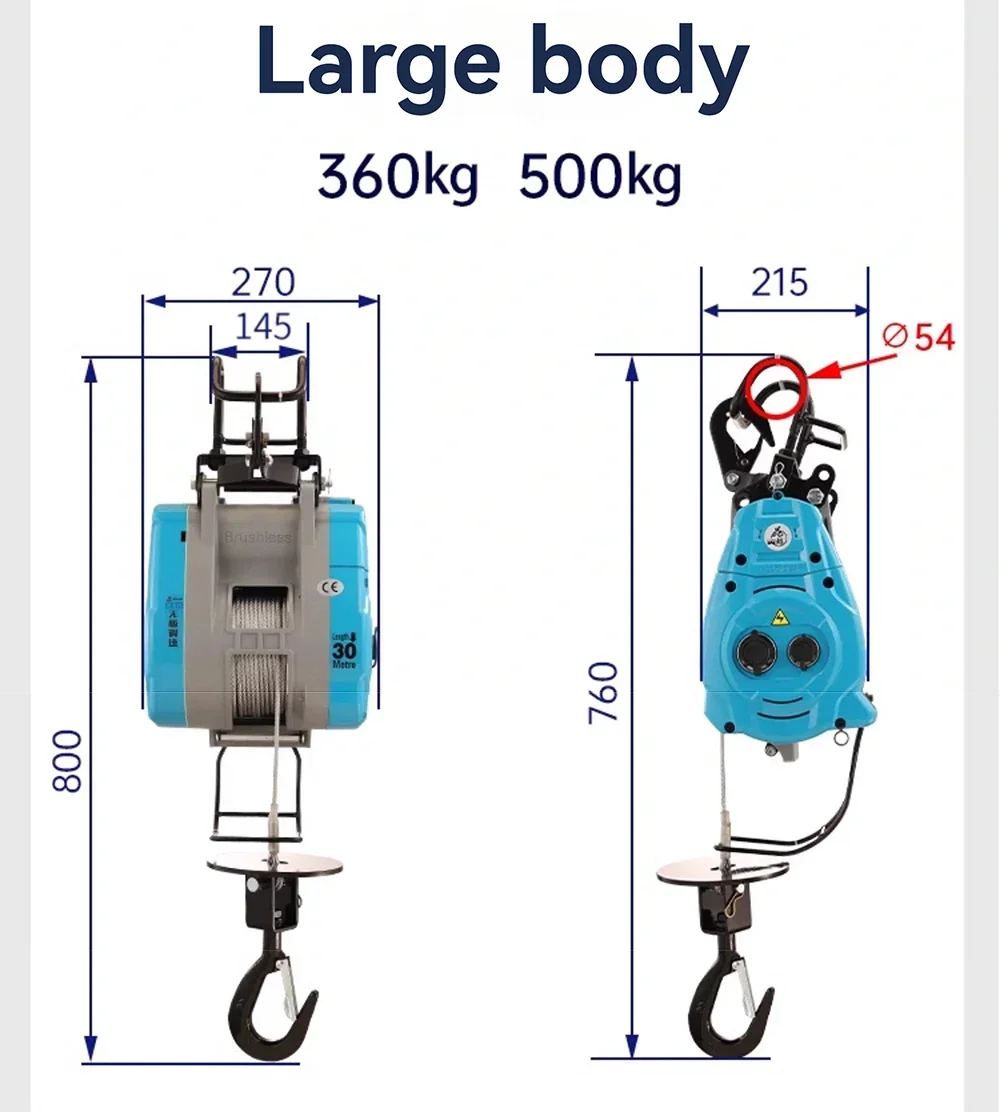 500kg/30m la quarta generazione regolazione Brushless paranco elettrico a frequenza variabile 220V sospensione sollevamento gru domestica