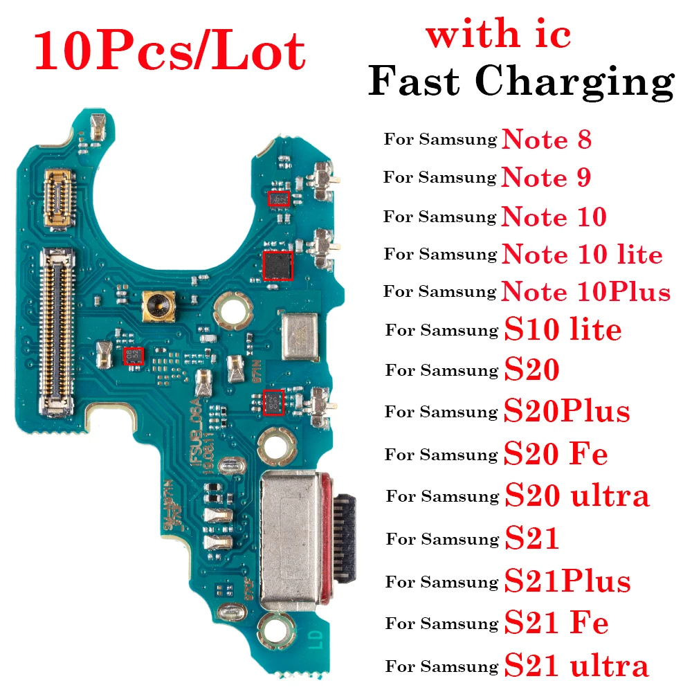 

Pop 10 шт./лот USB для быстрой зарядки для Samsung Note 8 9 10 S10 S20 S21 Plus Lite Ultra зарядное устройство Разъем Doct Плата Порт Гибкий кабель