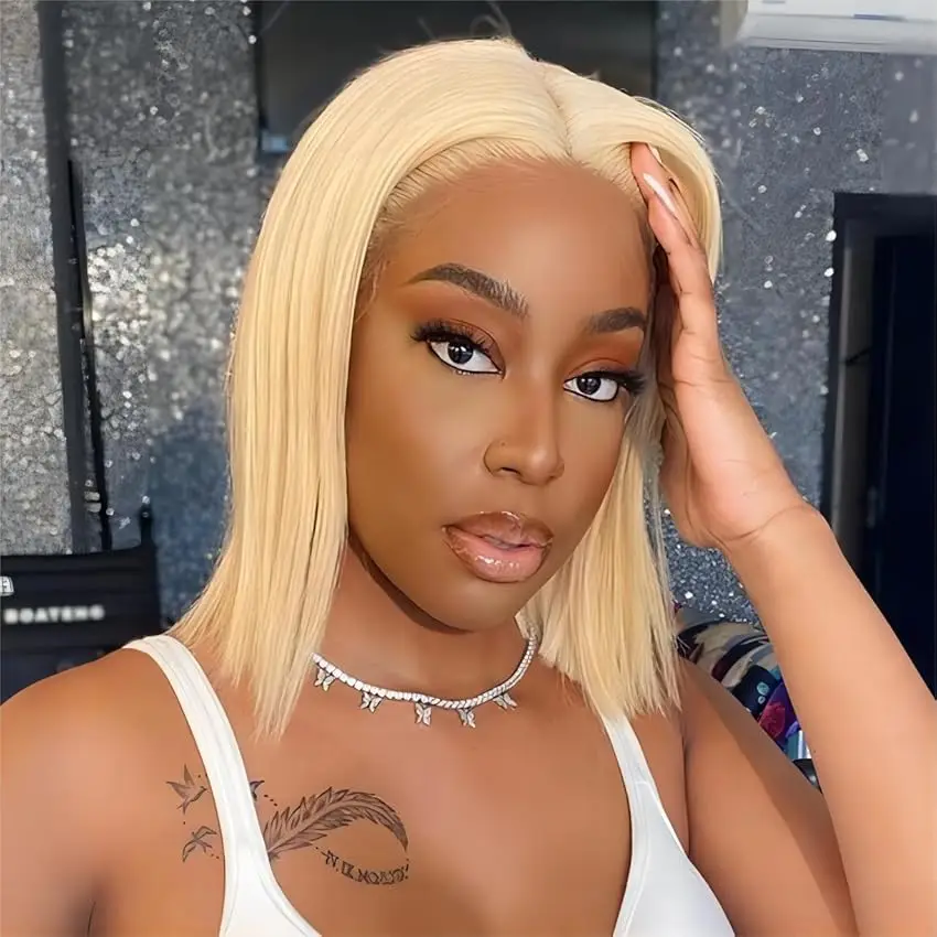 

Короткий светлый парик Боб, человеческие волосы 13X4, прозрачный 613, парик спереди, человеческие волосы