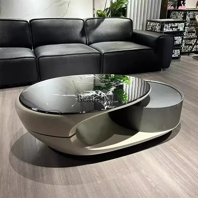 

XX39Modern simple marble coffee table oval solid wood tea table
