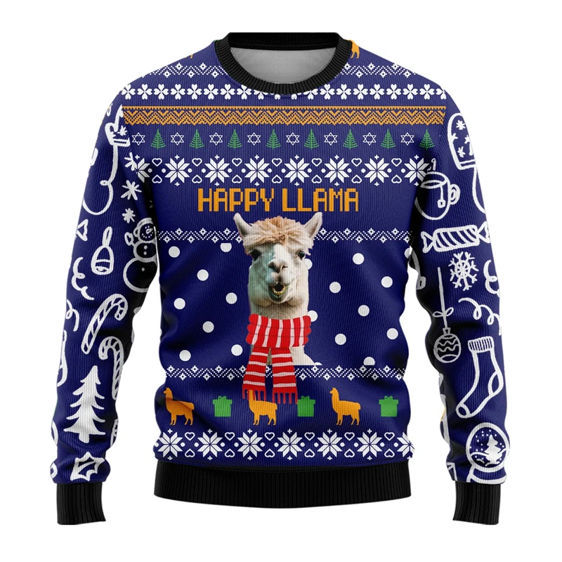 Funny Alpaca Donkey Ugly Christmas Sweater Fashion Catch Eyes Mens Sweatshirt Trend Streetwear Pullovers Crew Neck Tops Clothes