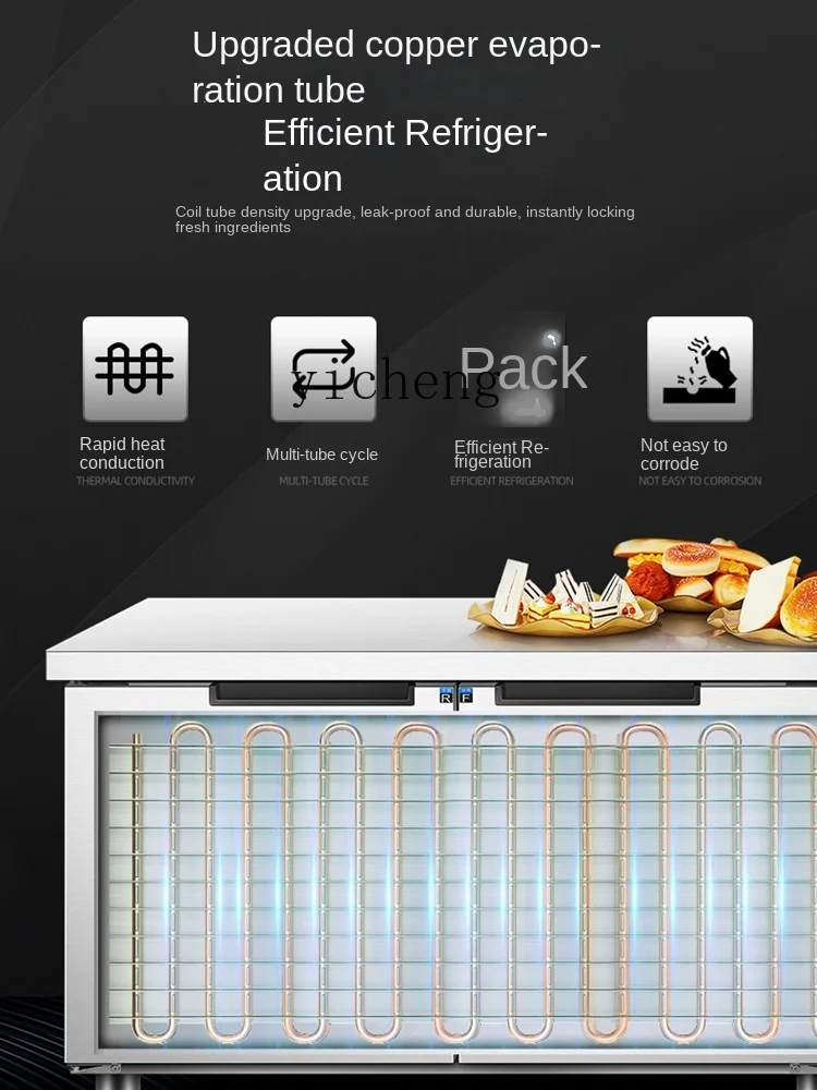 ZF-Mesa refrigerada comercial para mantenimiento fresco, congelador frío plano de doble temperatura, Horizontal DE ACERO INOXIDABLE