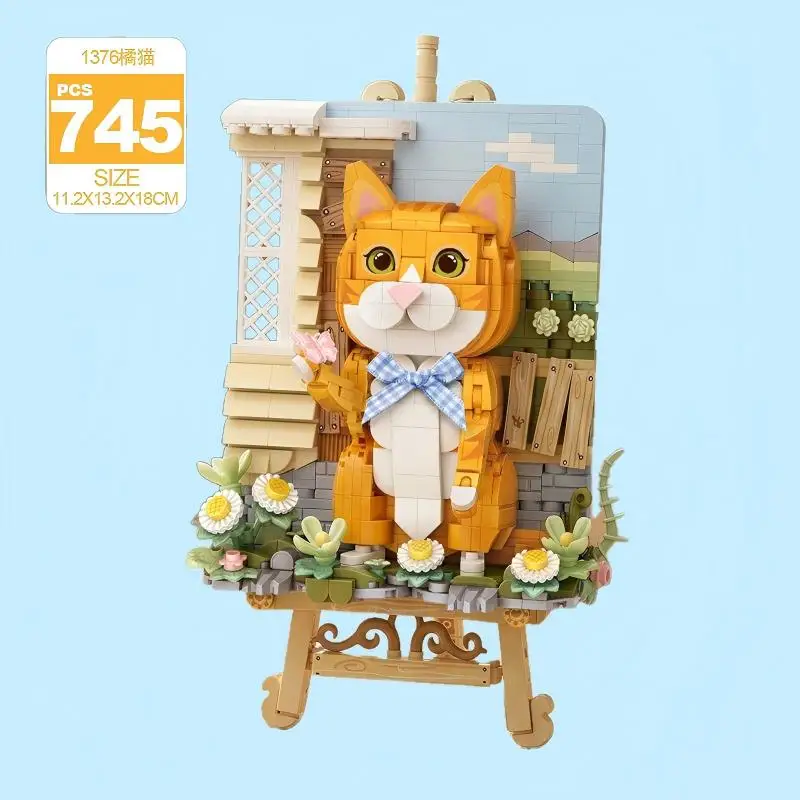 Mini Dieren Landschap Tekentafel Bouwstenen Husky Oranje Kat Golden Retriever Puzzel Assemblagemodel Speelgoed Bakstenen Geschenken