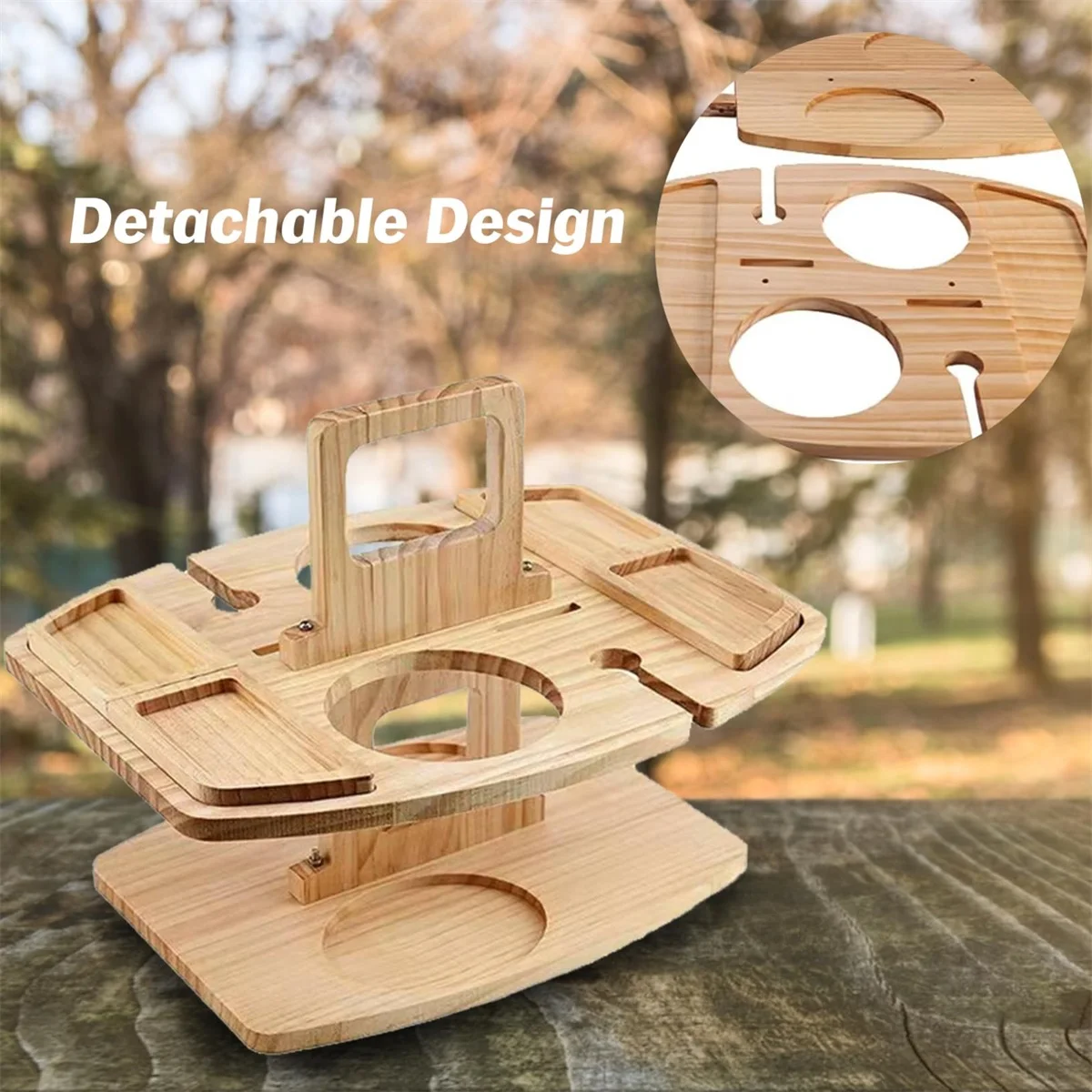 

Portable Detachable Wooden Mini Wine Table, Suitable For Outdoor Wine Lovers, Beach Camping, With Wine Glass Holder