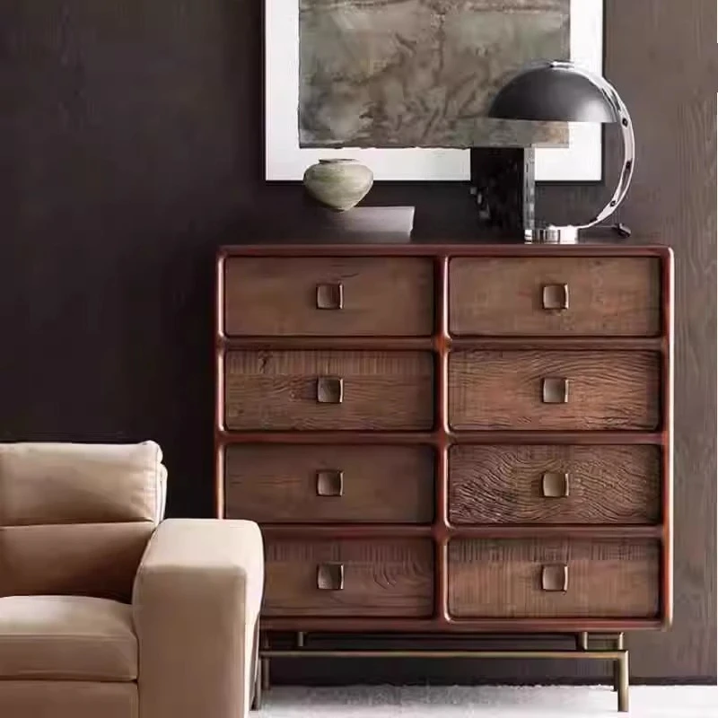 Nordic retro solid wood chest cabinet, medieval dining side cabinet, Italian chest cabinet, locker storage cabinet