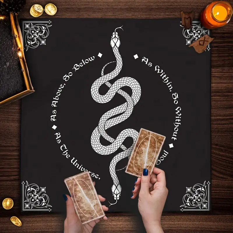 Tarot Altar Cloth White Ouroboros Snake Vintage Witch Divination Mat for Wicca Spiritual Tarot Reading Ritual Table Decor