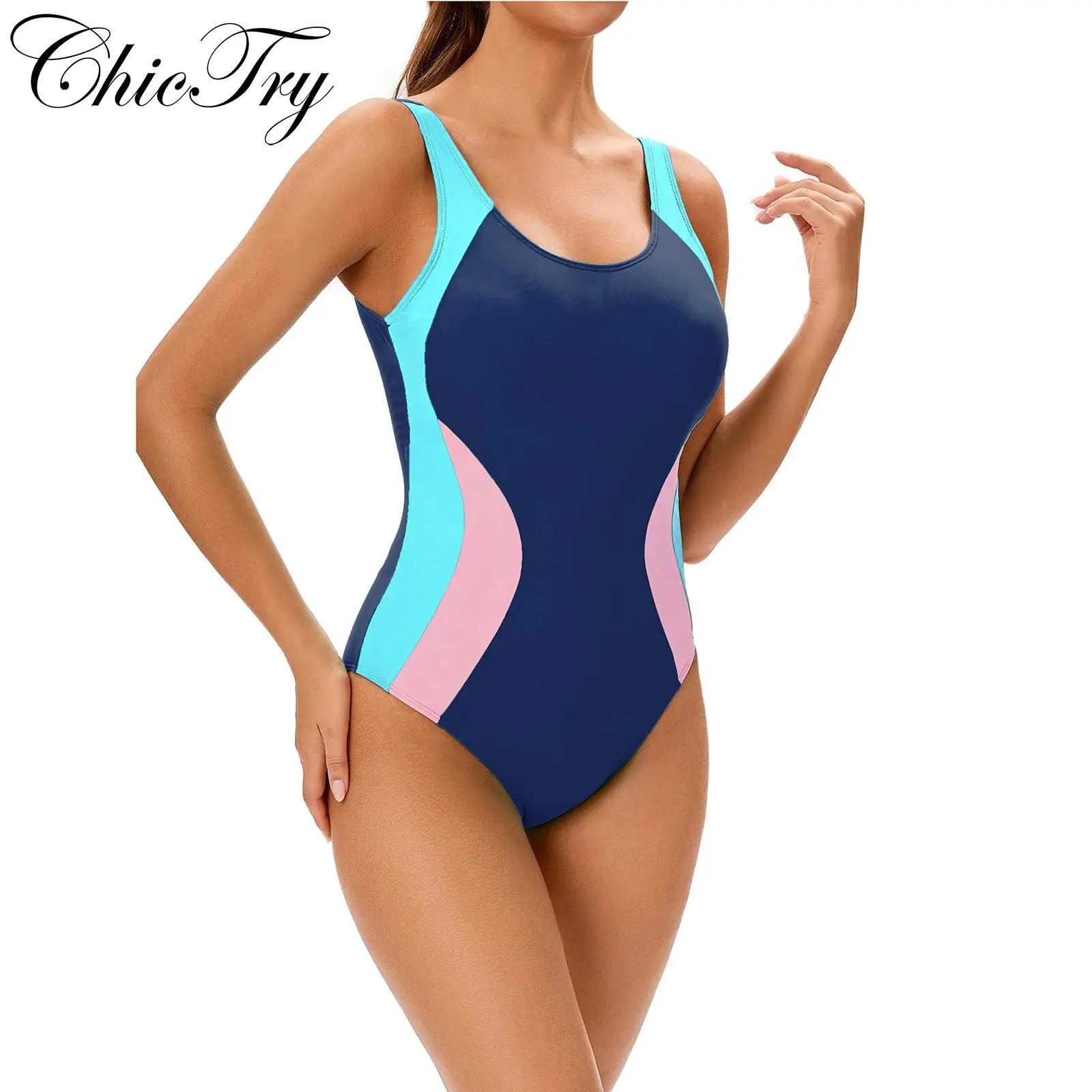 

Womens Swim Leotard One Piece Swimsuit U Neck Sleeveless Open Back Athletic Swimwear Water Rash Guard Swimsuit Bathing Suits