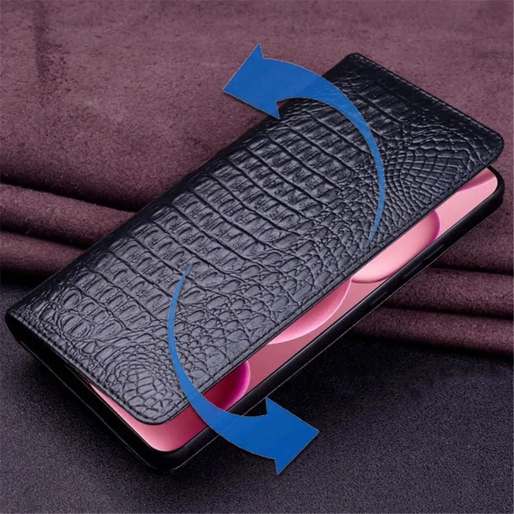 Genuine Cowhide Leather Crocodile Flip Case for OPPO Find X8 Ultra X8S Magnetic Closure Cover