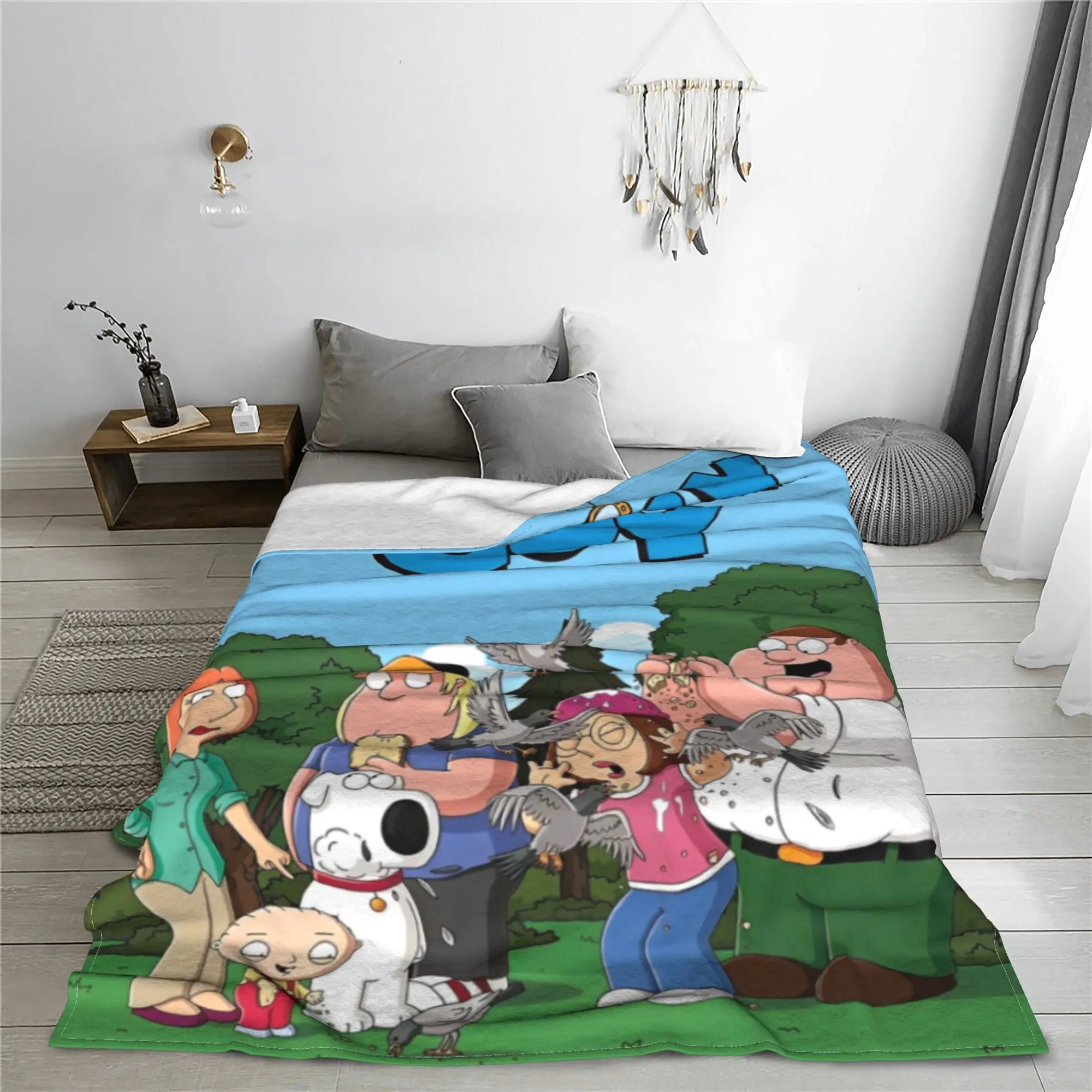 Families Guys Peter Griffin Blankets Flannel Cartoon Funny TV Lightweight Thin Throw Blankets Airplane Travel Plush Thin Quilt